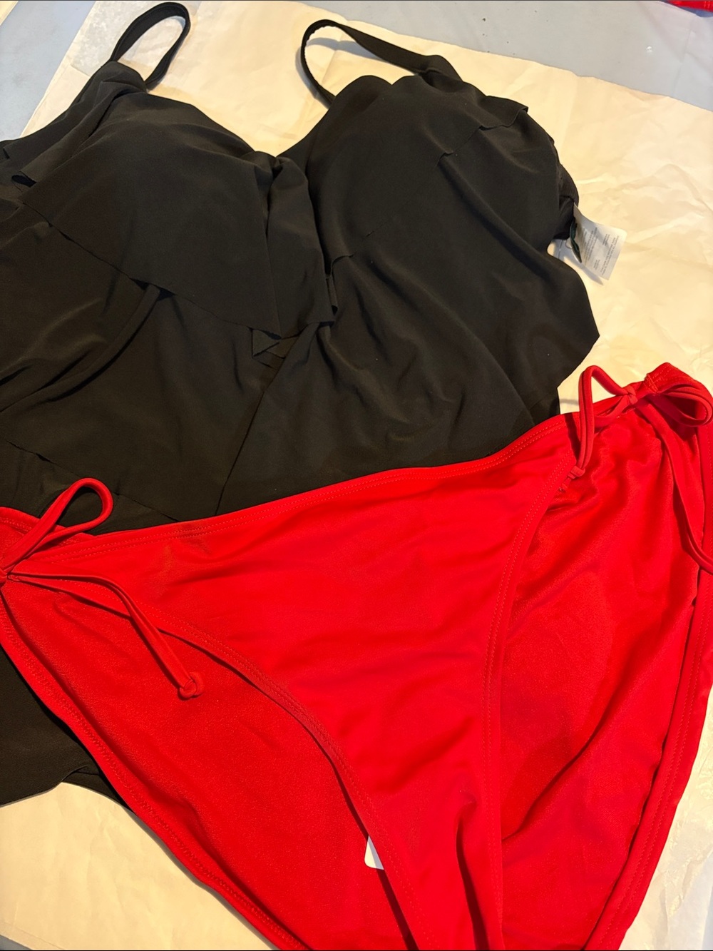 Black Swimsuit too with Red Bikini Bottoms - Classic Contrast Swim Set